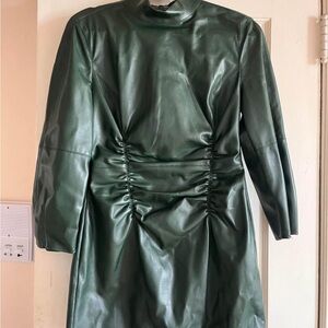 Zara Green Leather Long Sleeve Dress